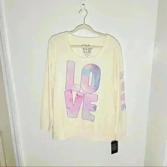 NWT Chaser Love Graphic Print Cream Pullover Sweatshirt - Picture 2 of 7